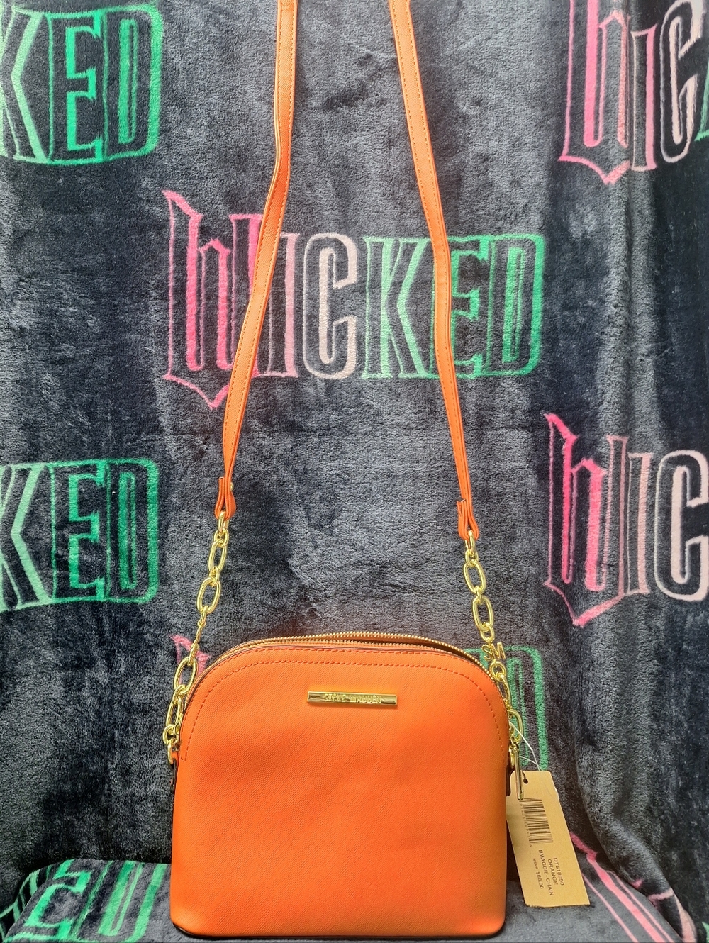 Steve Madden Bmaggie Orange Crossbody Bag with Part Chain Strap.